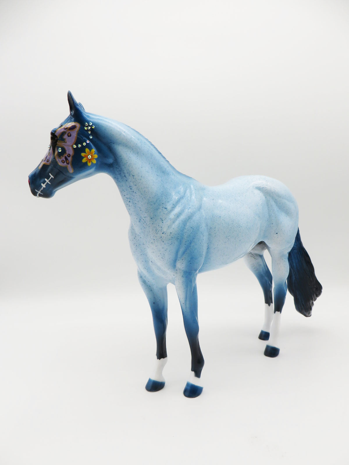 GRANDMAS LEGACY - OOAK BLUE DECORATOR SUGAR SKULL ISH BY DAWN QUICK LHS 22