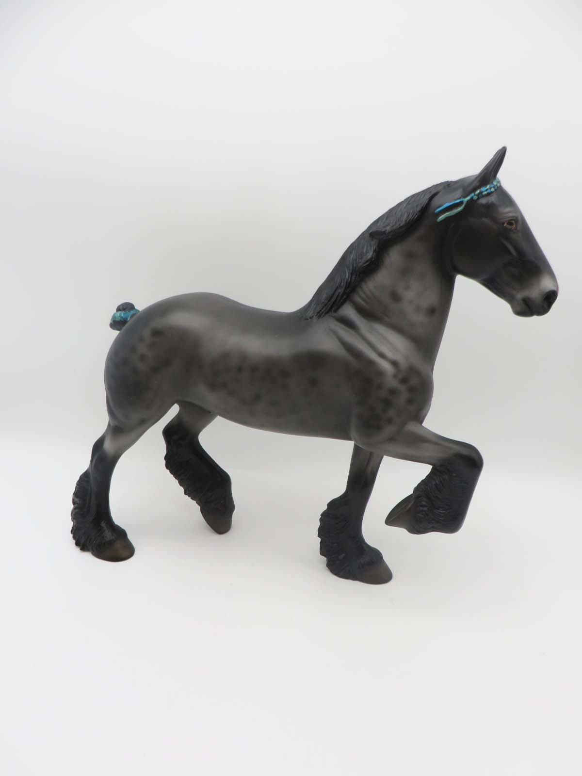 Godfrey - OOAK - Reverse Dappled Black Custom Mane Bobbed Tail Trotting Drafter By Angela Marleau - SHCF23