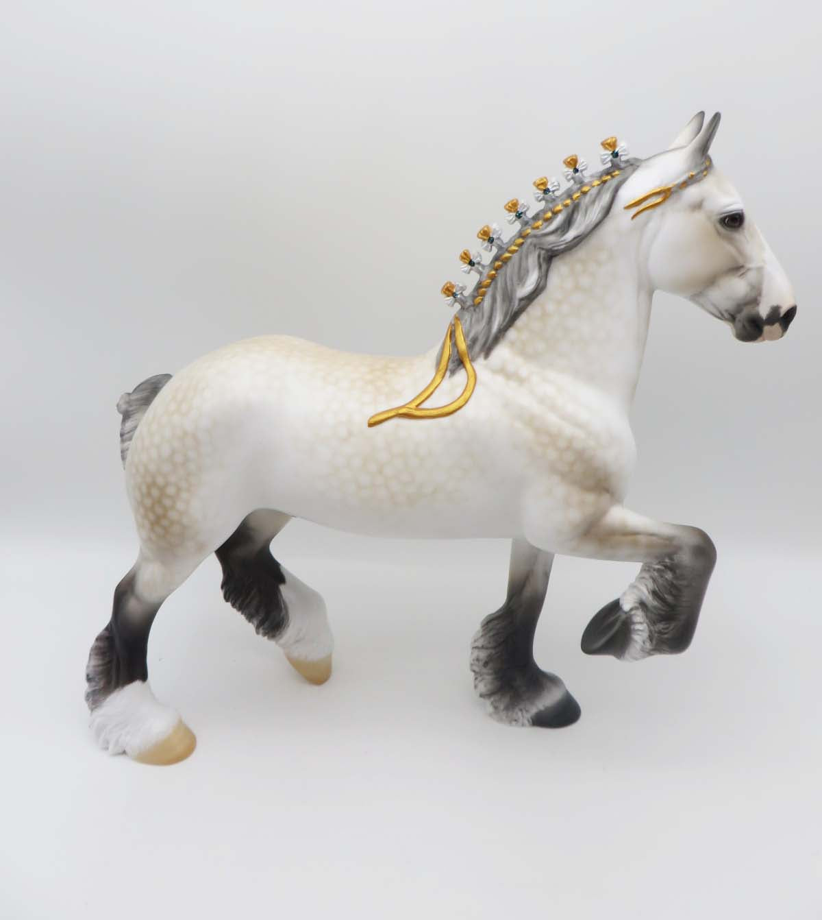 Half The Money - OOAK - Dappled Buckskin Going Grey With Custom Mane and Braided Tail Trotting Drafter By Ellen Robbins - SHCF23