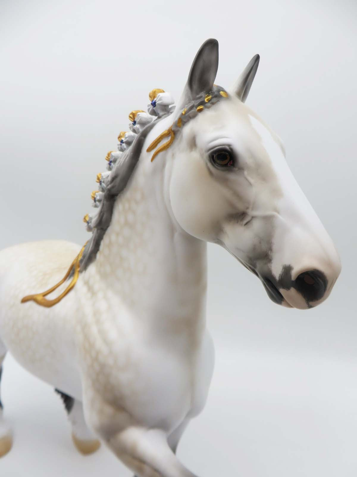 Half The Money - OOAK - Dappled Buckskin Going Grey With Custom Mane and Braided Tail Trotting Drafter By Ellen Robbins - SHCF23