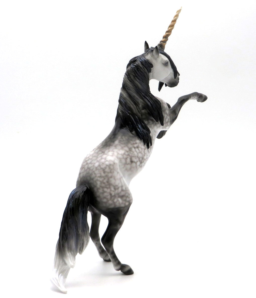 Stormbreaker-OOAK Dapple Grey Rearing Pebbles Unicorn Painted by Ellen 4/11/22