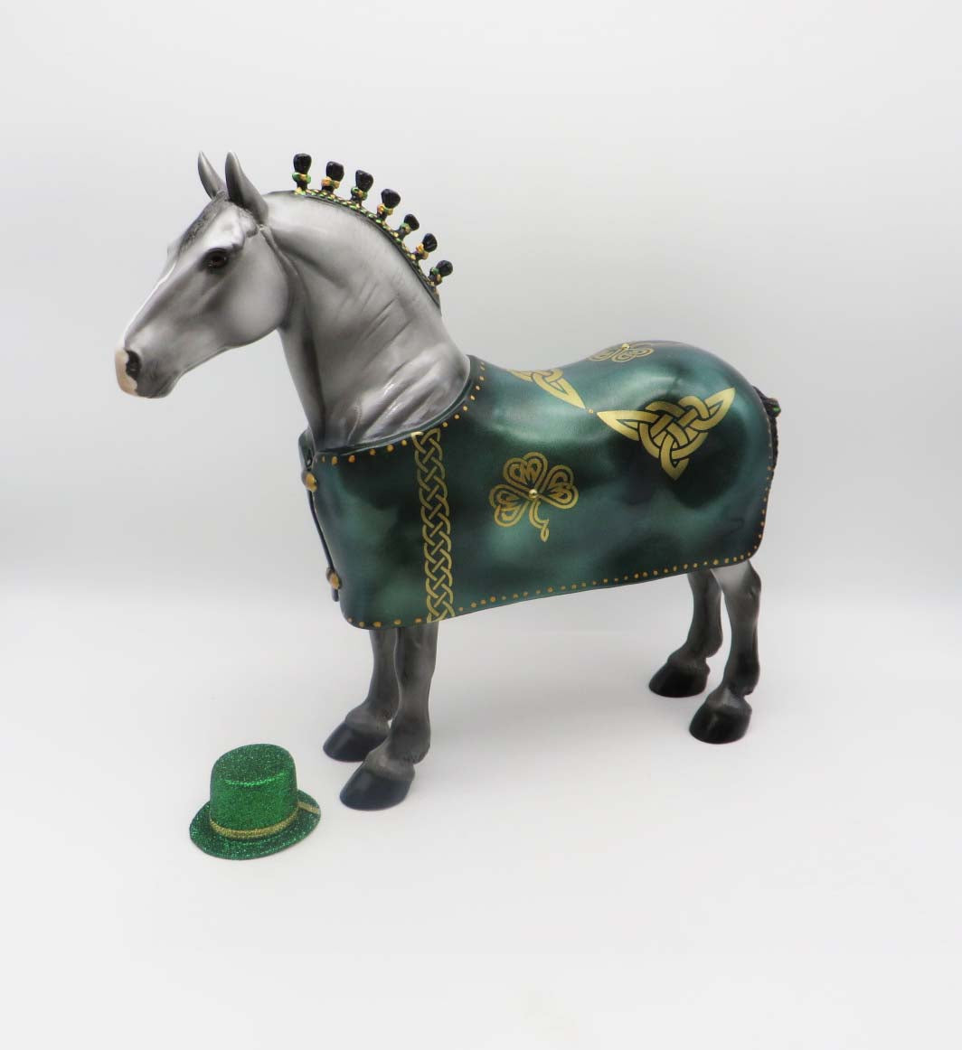 Oisin - OOAK - Customized St Patrick's Day Blanketed Grey Standing Drafter - By Dawn Quick 3/17/23