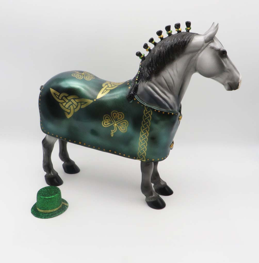 Oisin - OOAK - Customized St Patrick&#39;s Day Blanketed Grey Standing Drafter - By Dawn Quick 3/17/23