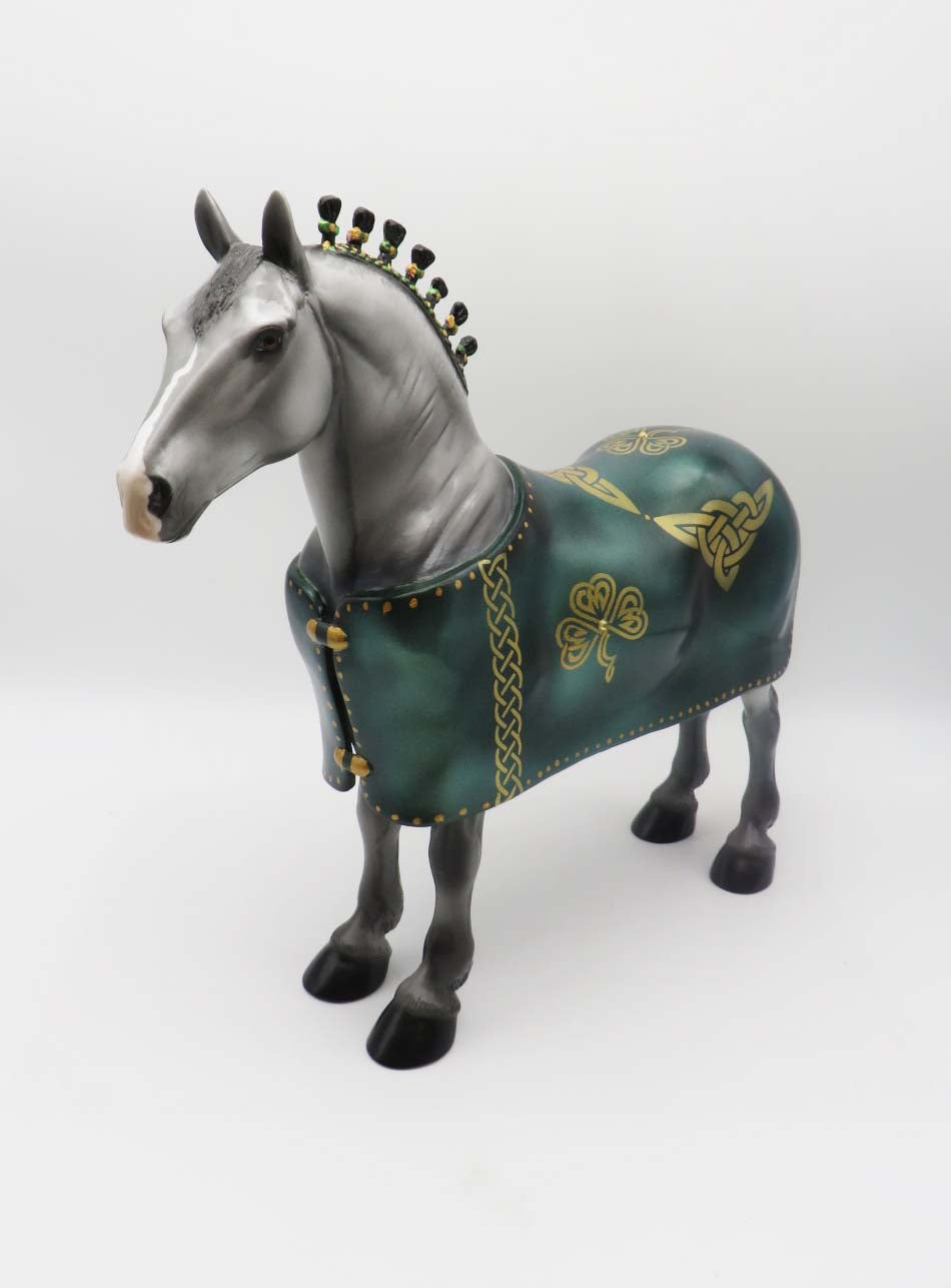 Oisin - OOAK - Customized St Patrick&#39;s Day Blanketed Grey Standing Drafter - By Dawn Quick 3/17/23