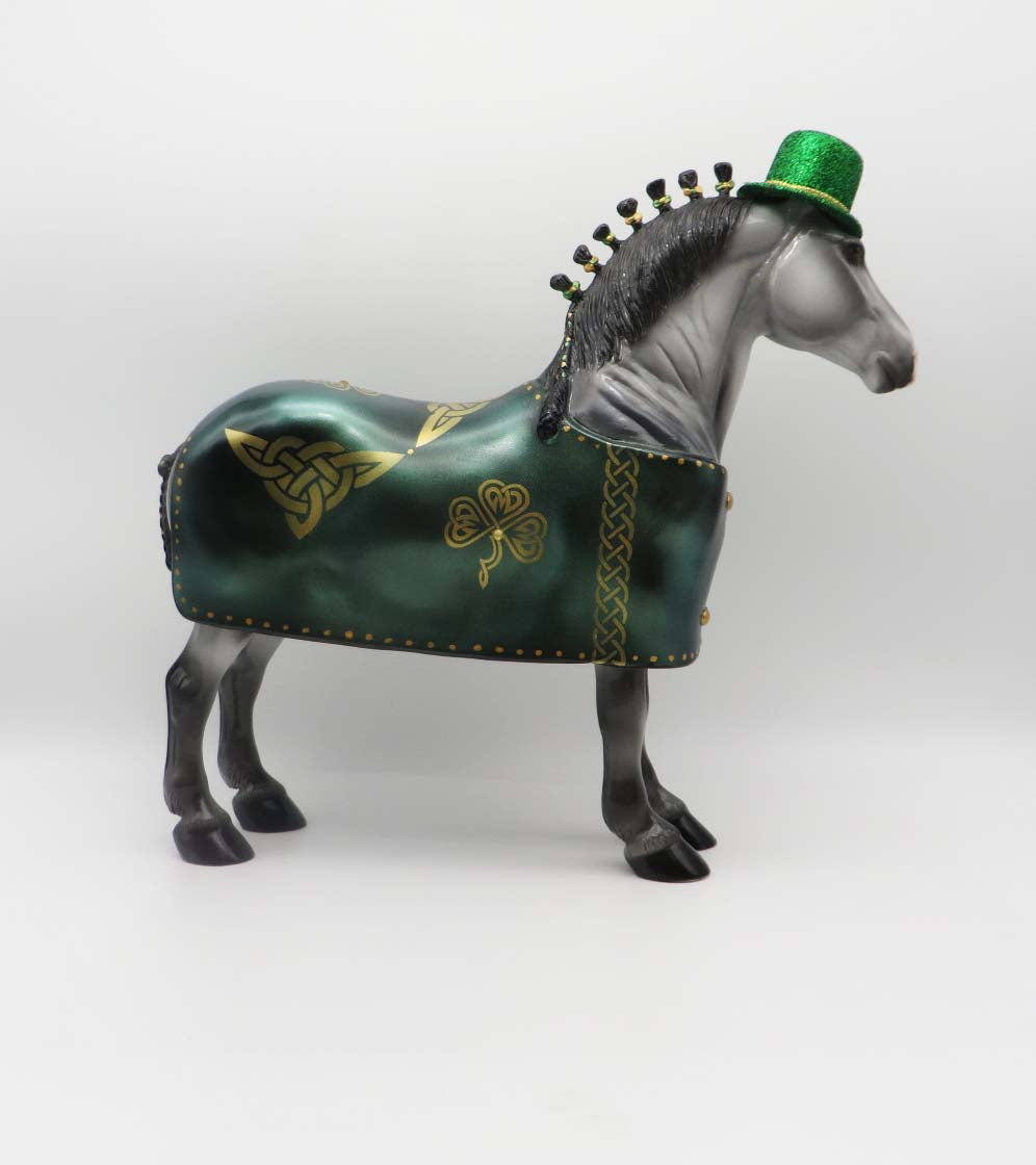 Oisin - OOAK - Customized St Patrick&#39;s Day Blanketed Grey Standing Drafter - By Dawn Quick 3/17/23