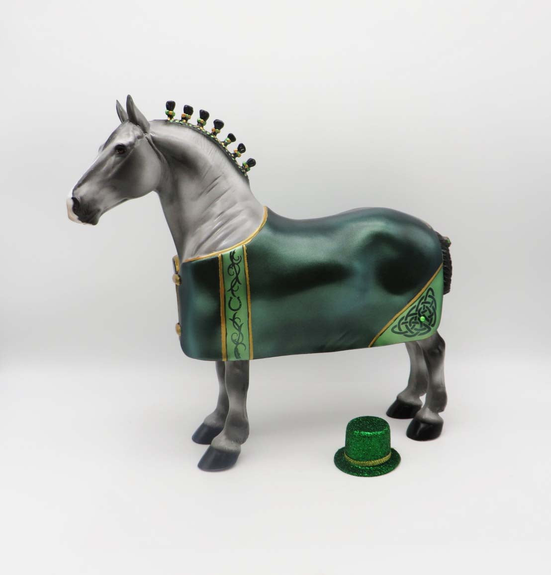 O'Shay - OOAK - Customized St Patrick's Day Blanketed Grey Standing Drafter - By Dawn Quick 3/17/23