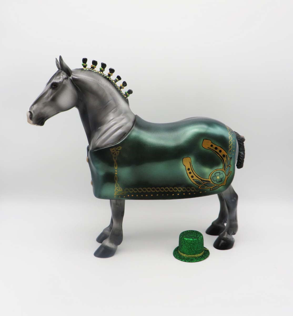 Paddy - OOAK - Customized St Patrick's Day Blanketed Grey Standing Drafter - By Dawn Quick 3/17/23