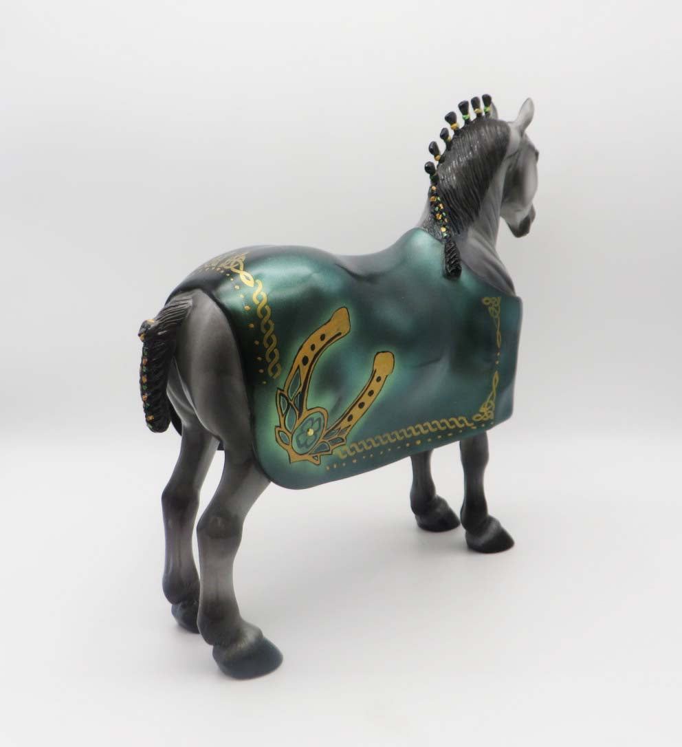 Paddy - OOAK - Customized St Patrick&#39;s Day Blanketed Grey Standing Drafter - By Dawn Quick 3/17/23