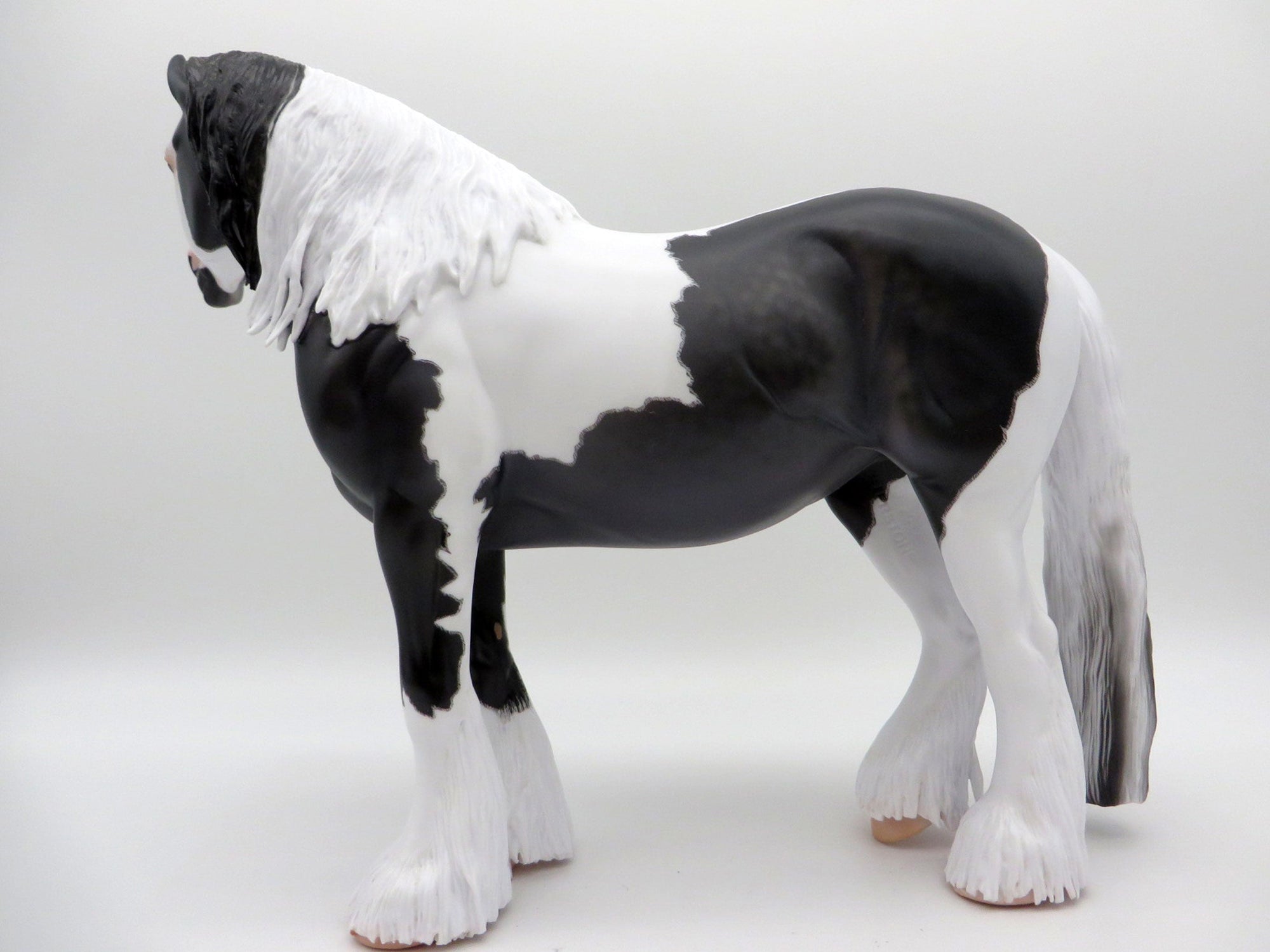 Queen Bess-OOAK Etched Black Pinto Heavy Draft Mare Painted By Caroline Boydston EQ 21