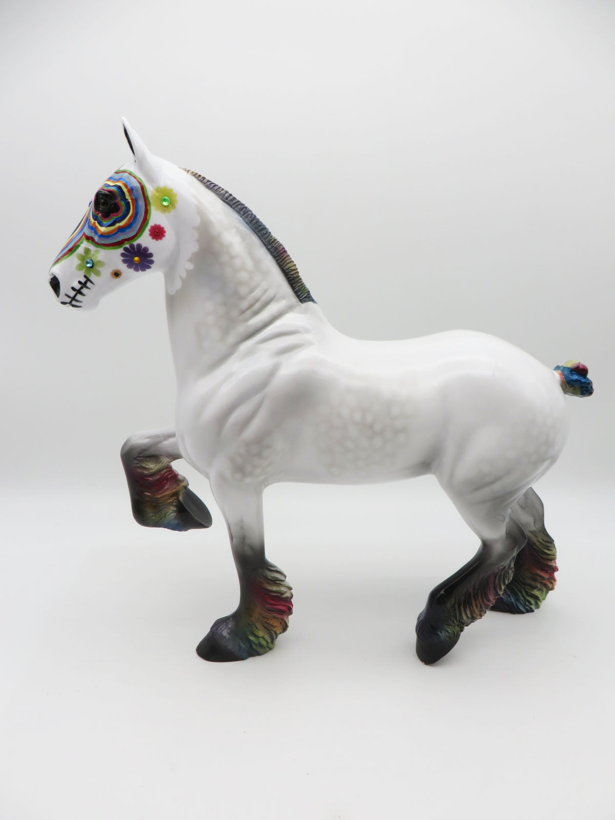 SHIMMERY RAINBOW - OOAK Sugar Skull Trotting Drafter Horse By Dawn Quick LHS22