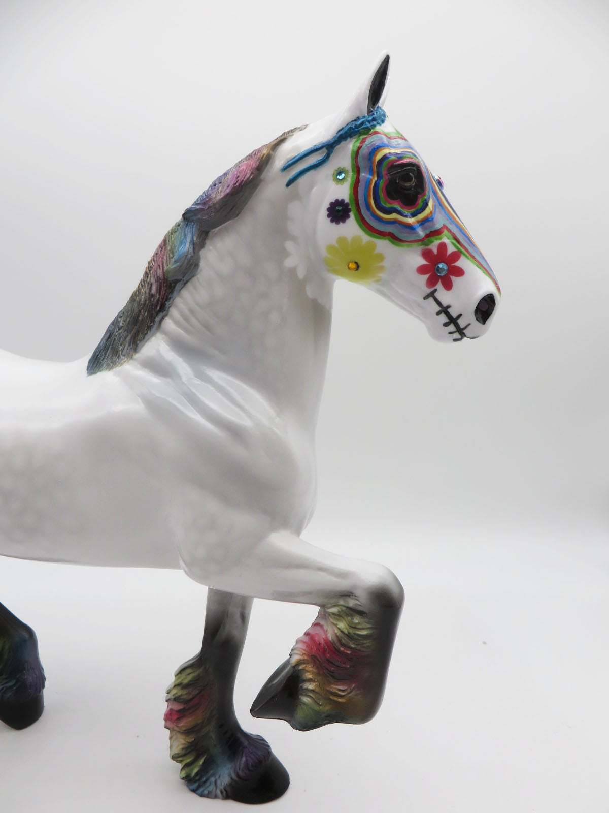 SHIMMERY RAINBOW - OOAK Sugar Skull Trotting Drafter Horse By Dawn Quick LHS22