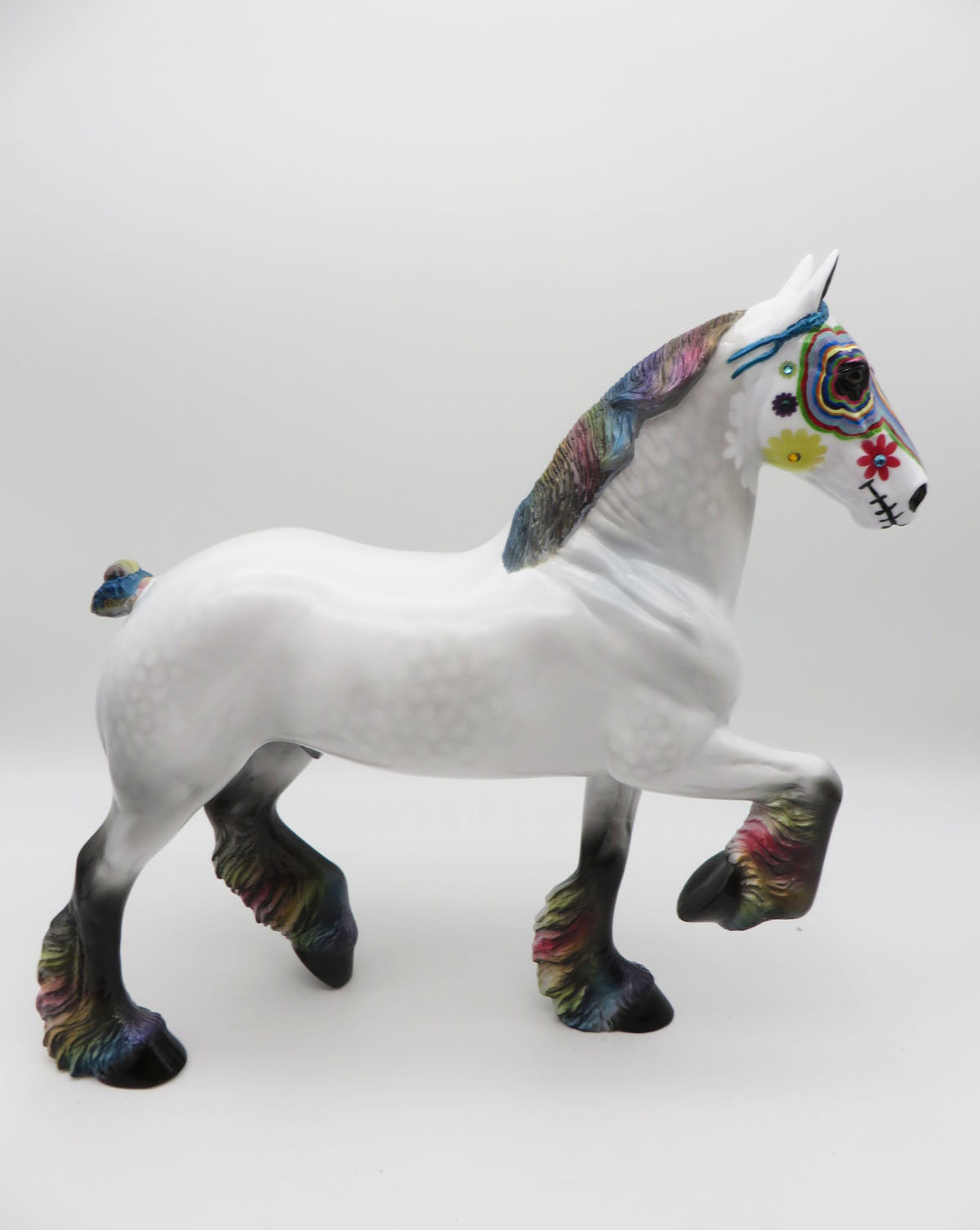 SHIMMERY RAINBOW - OOAK Sugar Skull Trotting Drafter Horse By Dawn Quick LHS22