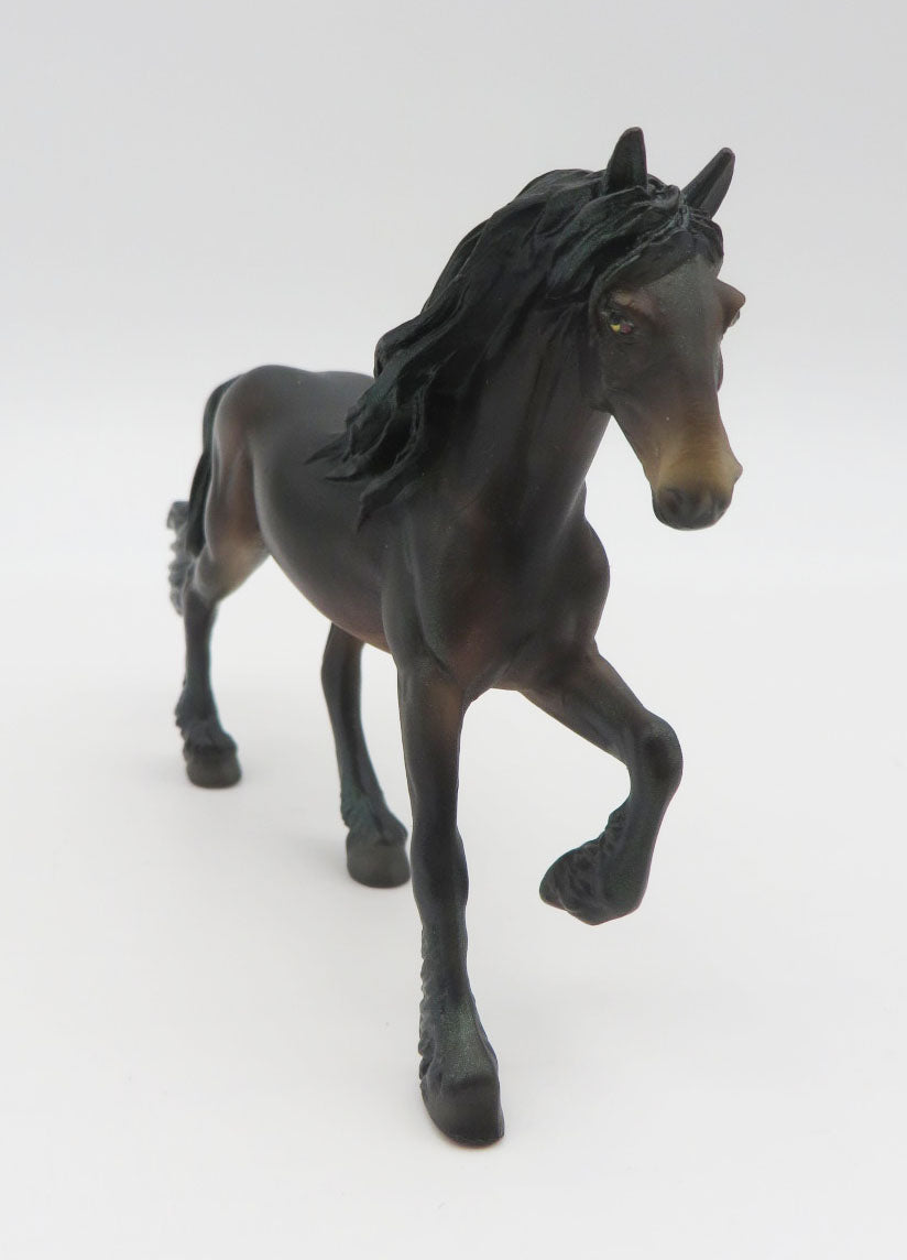 SAMPLE of Mini Swamp Thing - Dapple Seal Bay with Interference Green Friesian Chip by Jess Hamill