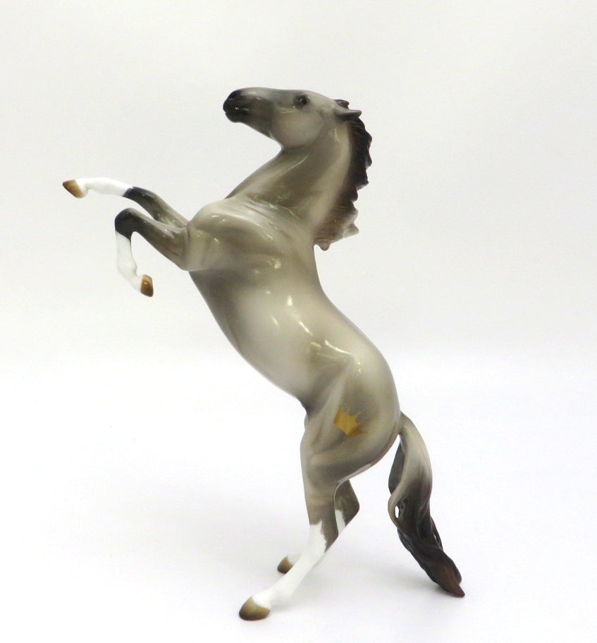 BAR KING - OOAK DUN WITH GOLDEN CROWN ON FLANK REARING HORSE EA 2020
