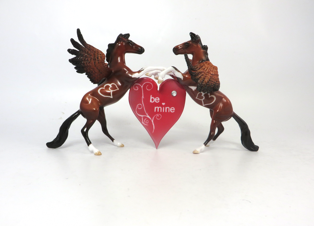 HEAD OVER HOOVES- OOAK-  BAY DOUBLE REARING HEART VALENTINE DECORATOR "BE MINE" - SB19