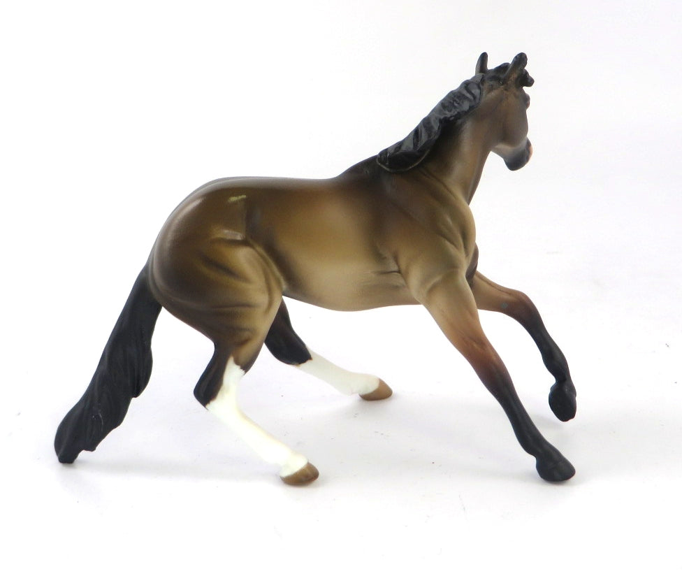 BOOT&#39;S SCOOTIN&#39;-OOAK DARK BUCKSKIN CUTTER CHIP MODEL HORSE 12/18/19