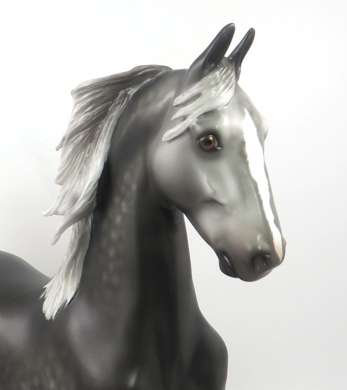 BRAW- OOAK DARK DAPPLED GREY SADDLEBRED MODEL HORSE BY SHERYL LEISURE