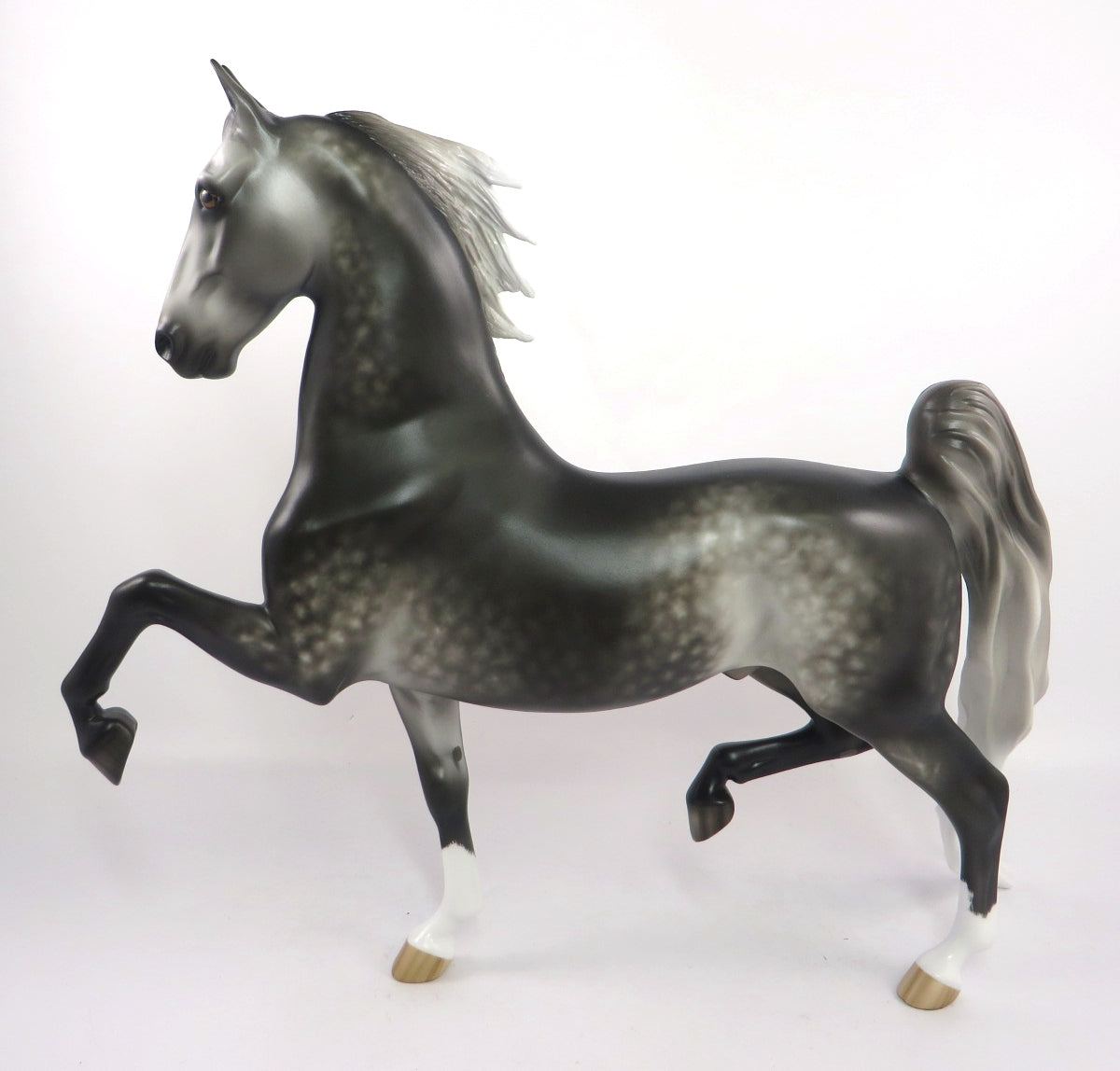 BRAW- OOAK DARK DAPPLED GREY SADDLEBRED MODEL HORSE BY SHERYL LEISURE