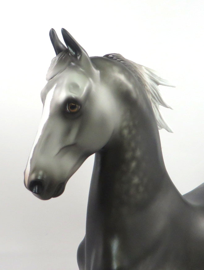 BRAW- OOAK DARK DAPPLED GREY SADDLEBRED MODEL HORSE BY SHERYL LEISURE