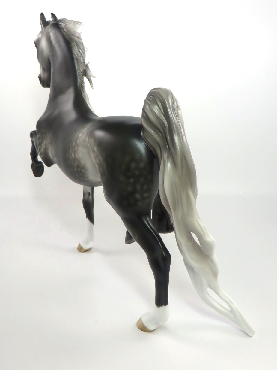 BRAW- OOAK DARK DAPPLED GREY SADDLEBRED MODEL HORSE BY SHERYL LEISURE