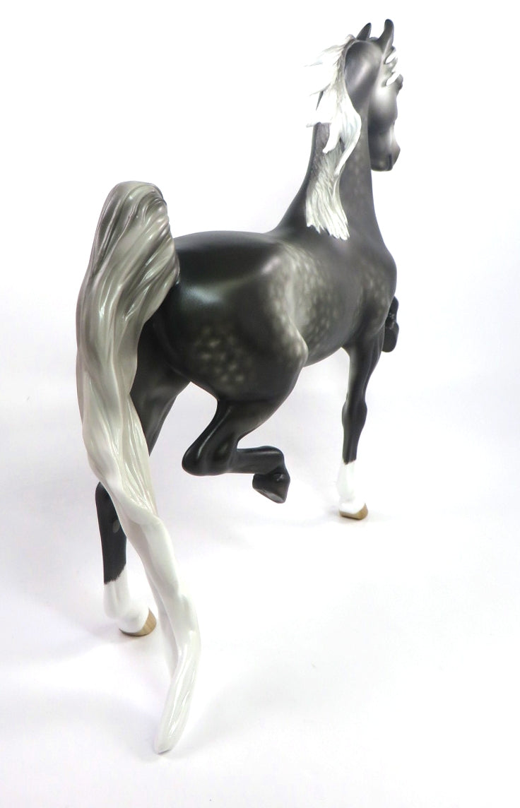 BRAW- OOAK DARK DAPPLED GREY SADDLEBRED MODEL HORSE BY SHERYL LEISURE