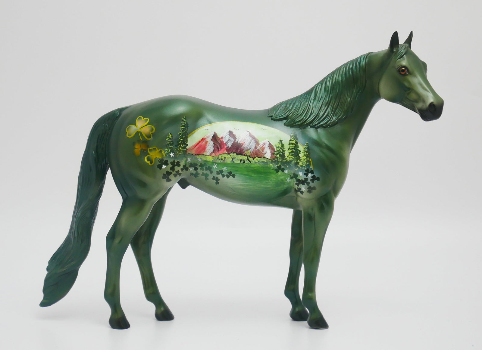 CONNEMARA - OOAK MURAL PAINTING OF IRELAND MOUNTAINS WI/ TREES AND SHAMROCKS MODEL HORSE BY DAWN QUICK 3/13/20