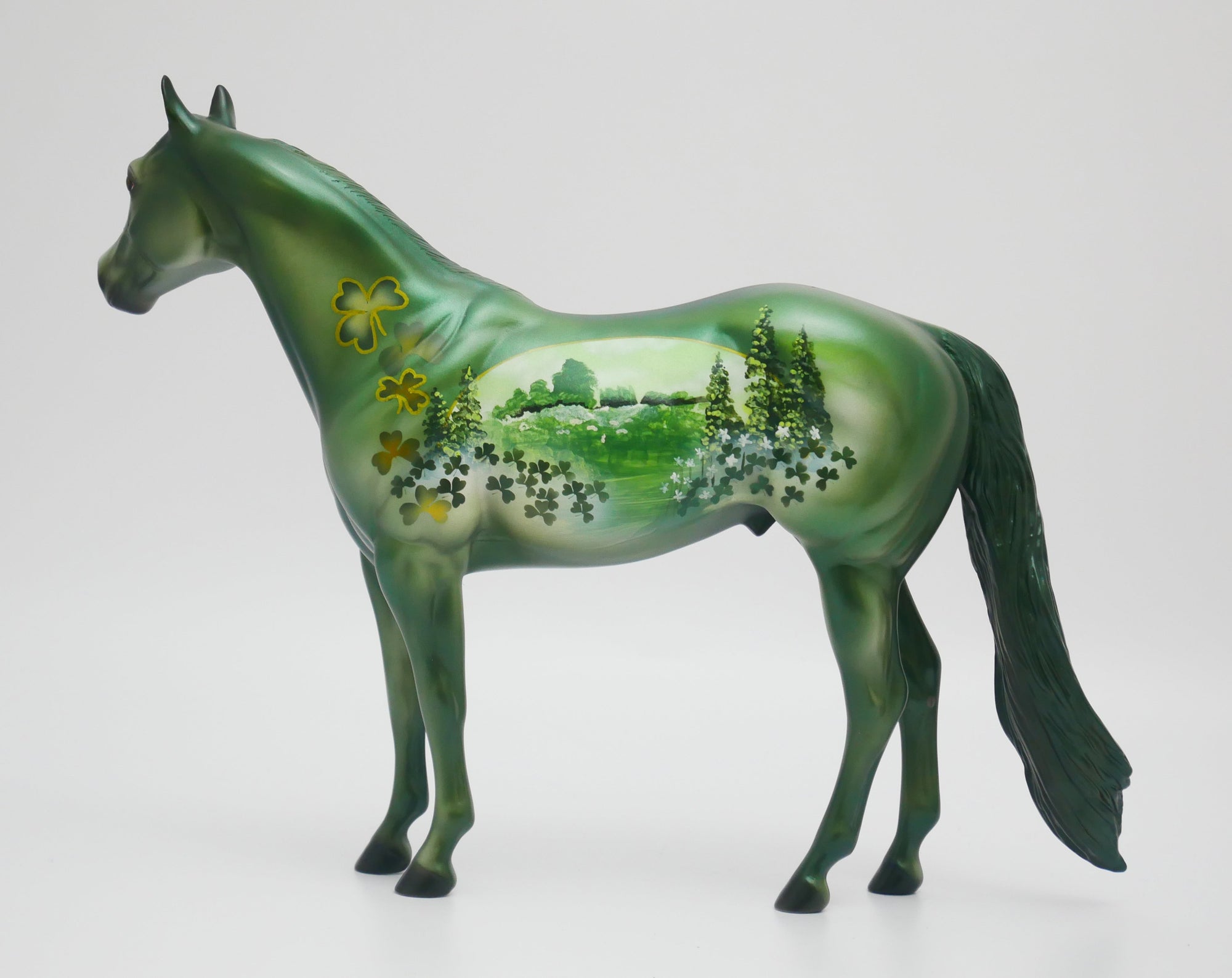 CONNEMARA - OOAK MURAL PAINTING OF IRELAND MOUNTAINS WI/ TREES AND SHAMROCKS MODEL HORSE BY DAWN QUICK 3/13/20