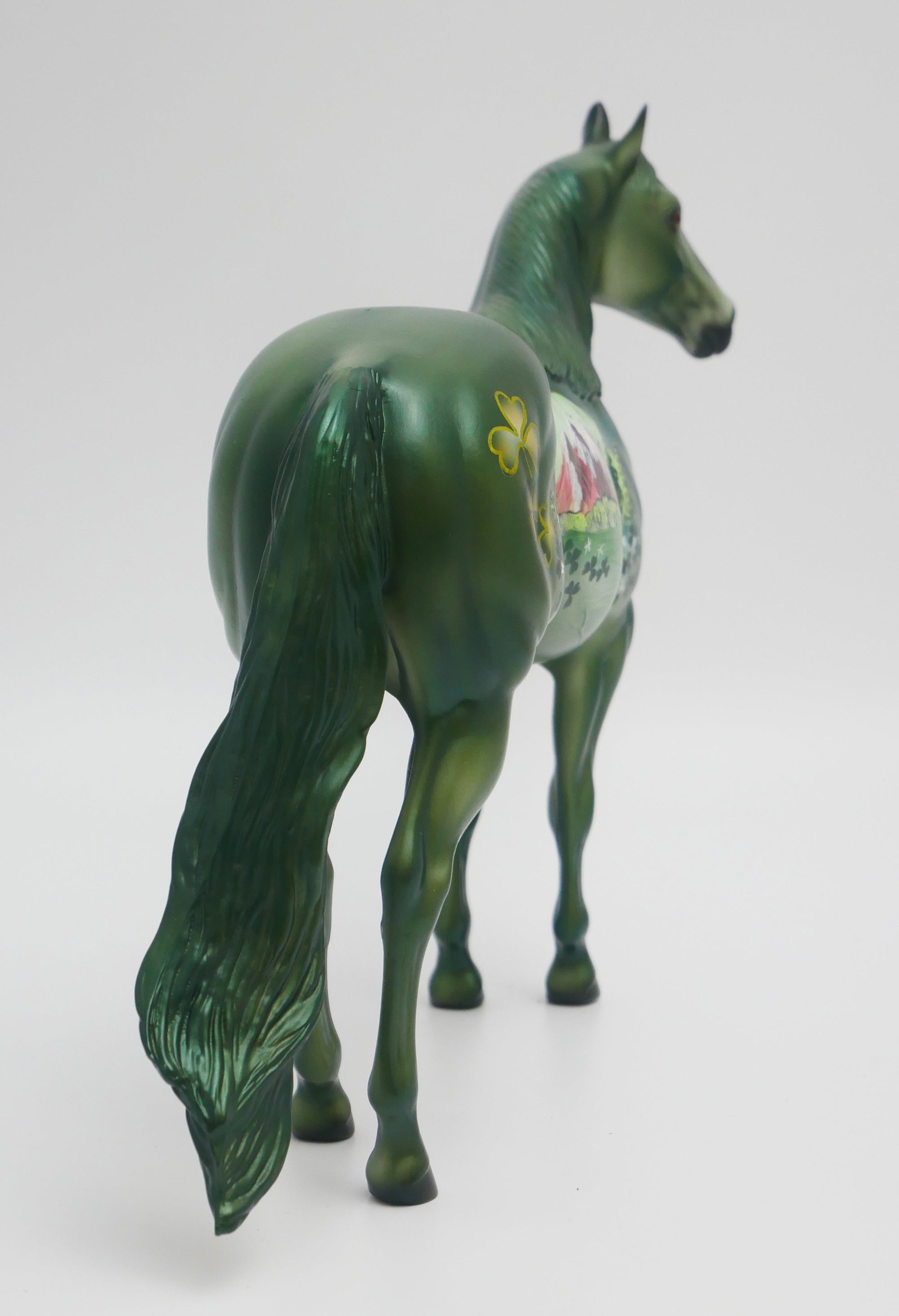 CONNEMARA - OOAK MURAL PAINTING OF IRELAND MOUNTAINS WI/ TREES AND SHAMROCKS MODEL HORSE BY DAWN QUICK 3/13/20