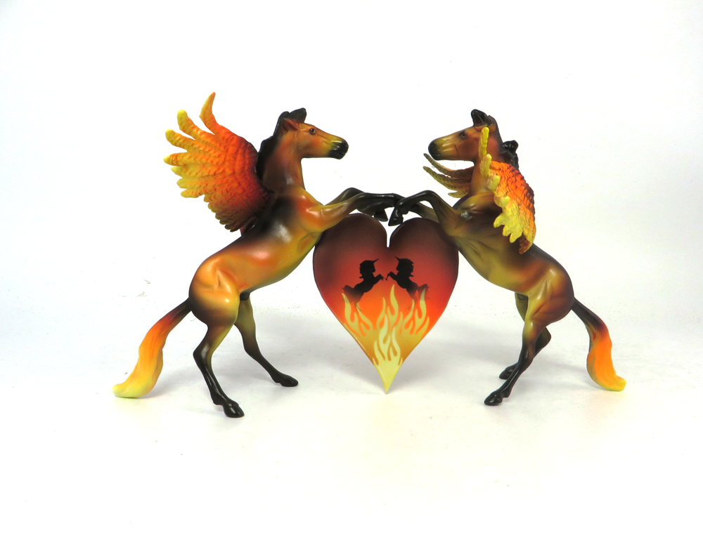 LIGHT MY FIRE- OOAK DOUBLE REARING PEGACHIPS HEART VALENTINE DECORATOR SB19