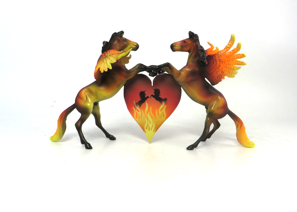 LIGHT MY FIRE- OOAK DOUBLE REARING PEGACHIPS HEART VALENTINE DECORATOR SB19