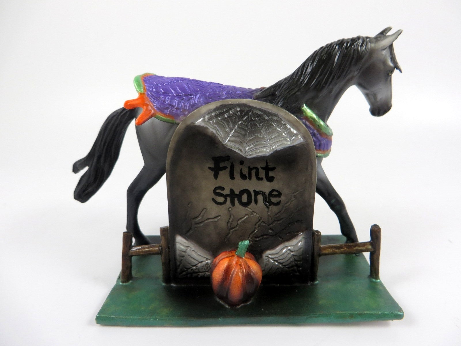 FLINT STONE-OOAK PEARL GREY W/ PURPLE BLANKET WARMBLOOD TOMBSTONE CHIP DECORATOR BY MELISSA FOX MM19