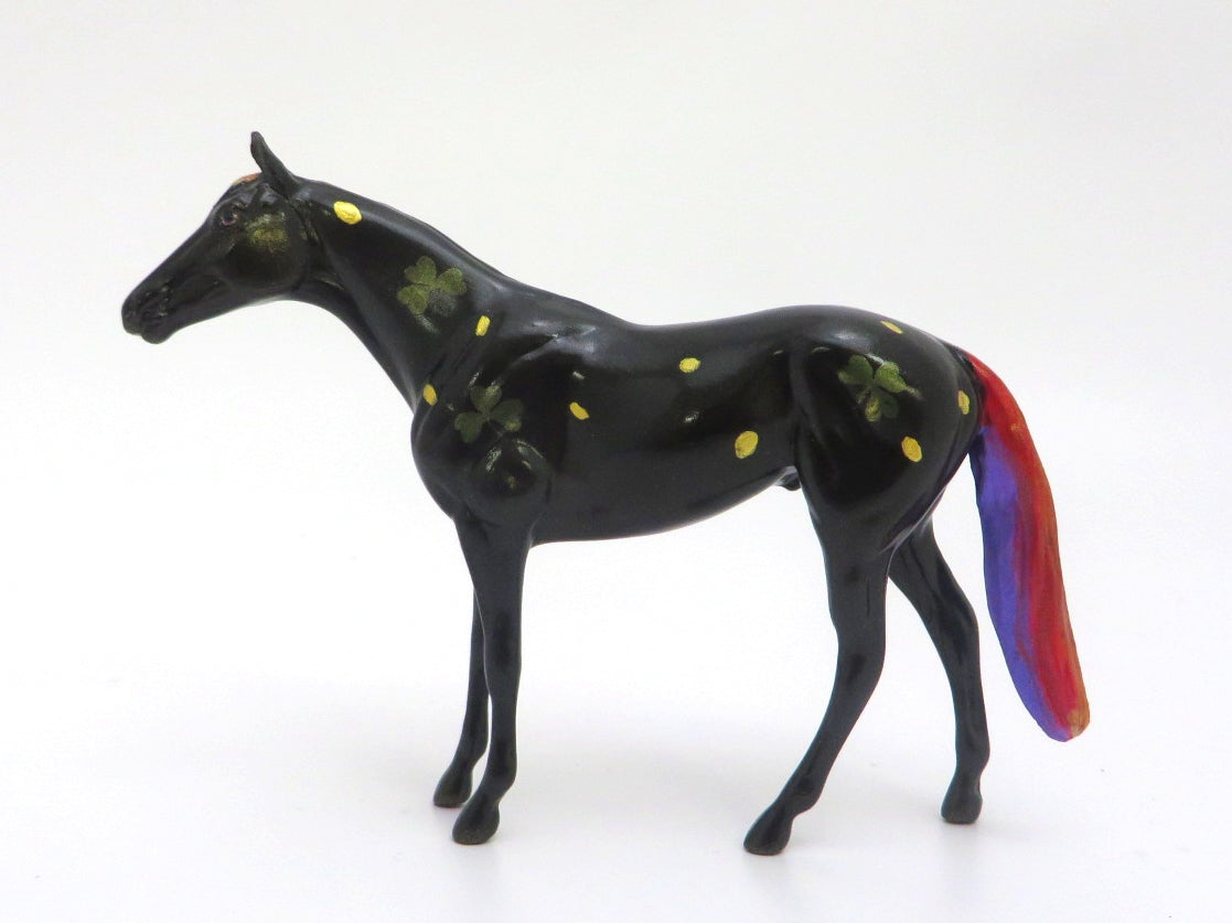 FOLLOW THE RAINBOW - OOAK ST. PATRICKS DAY WITH RAINBOW MANE AND TAIL THOROUGHBRED CHIP DECO MODEL HORSE 3/5/20