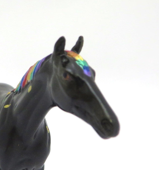 FOLLOW THE RAINBOW - OOAK ST. PATRICKS DAY WITH RAINBOW MANE AND TAIL THOROUGHBRED CHIP DECO MODEL HORSE 3/5/20
