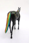 FOLLOW THE RAINBOW - OOAK ST. PATRICKS DAY WITH RAINBOW MANE AND TAIL THOROUGHBRED CHIP DECO MODEL HORSE 3/5/20