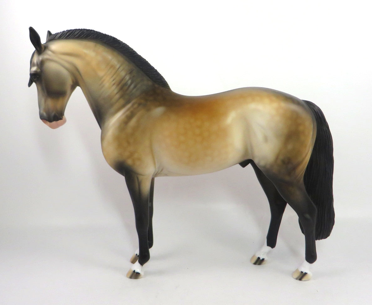 HIDE AND SEEK-OOAK DAPPLE BUCKSKIN ANDALUSIAN MODEL HORSE PJ 2020