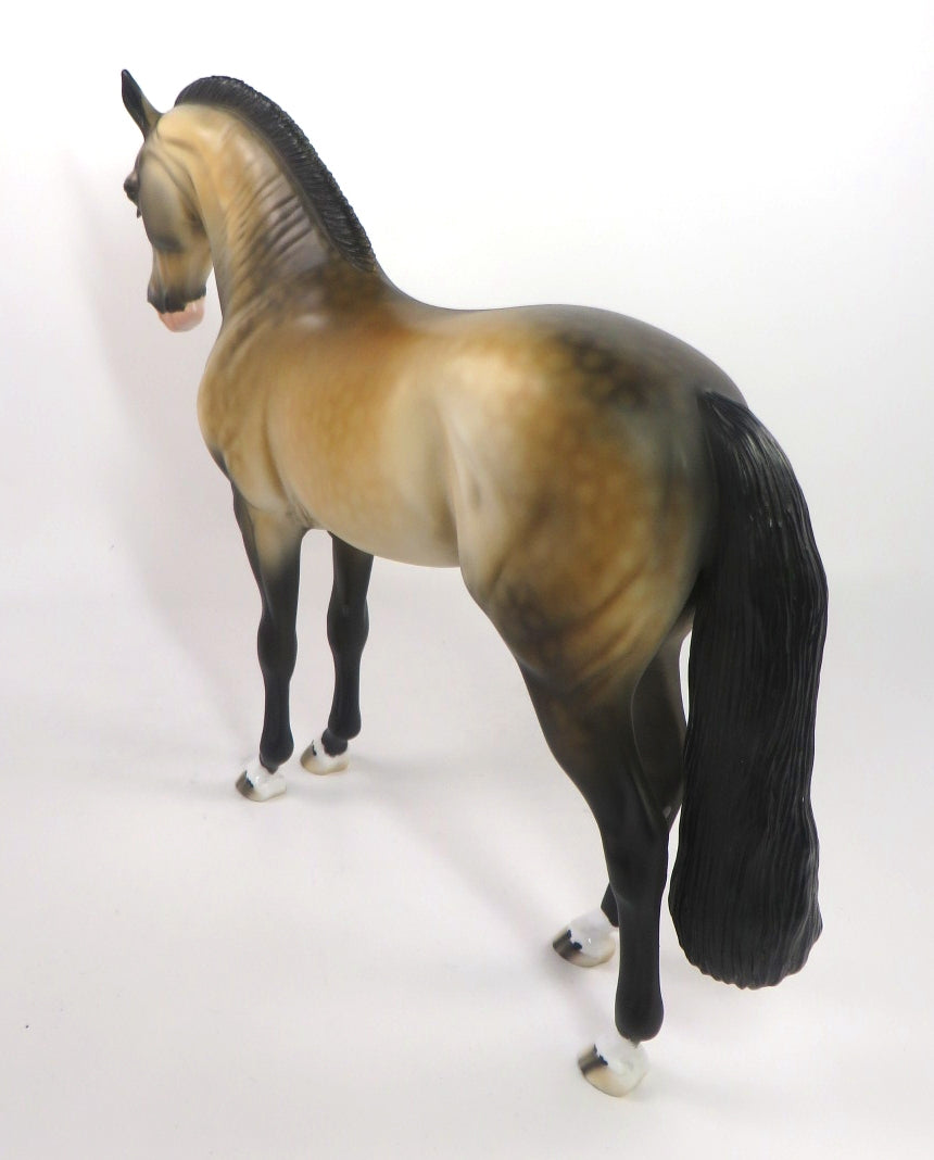 HIDE AND SEEK-OOAK DAPPLE BUCKSKIN ANDALUSIAN MODEL HORSE PJ 2020
