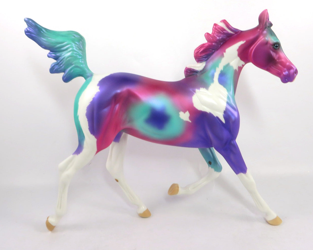 I'LL BE YOUR HUCKLEBERRY - OOAK MULTI COLORED DECORATOR YEARLING MODEL HORSE BY KAYLA WESSE SB20