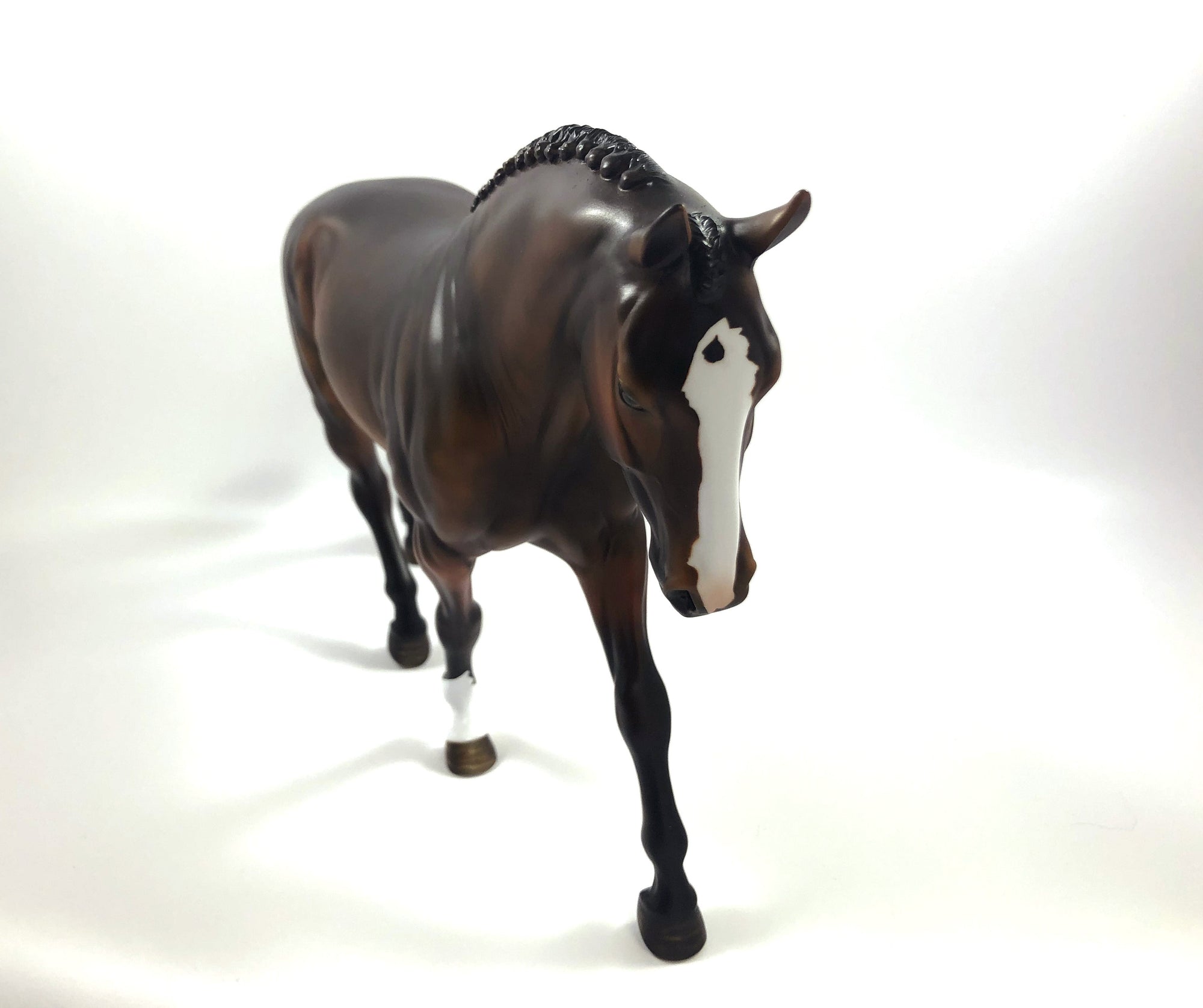 CROSS BARRED-LE-3 DARK DAPPLE BAY IRISH DRAFT MODEL HORSE BY MISSY FOX SHCF19