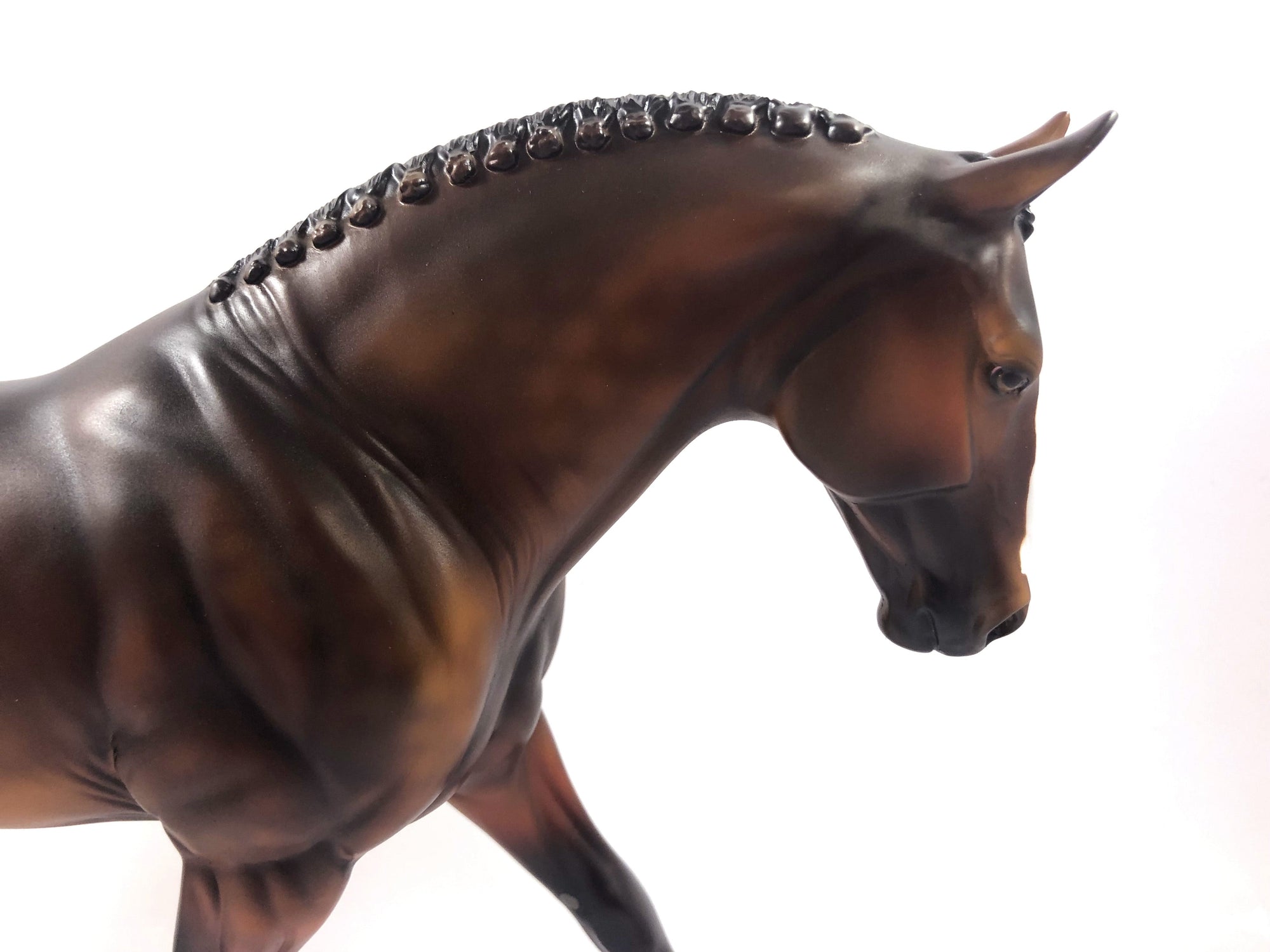 CROSS BARRED-LE-3 DARK DAPPLE BAY IRISH DRAFT MODEL HORSE BY MISSY FOX SHCF19