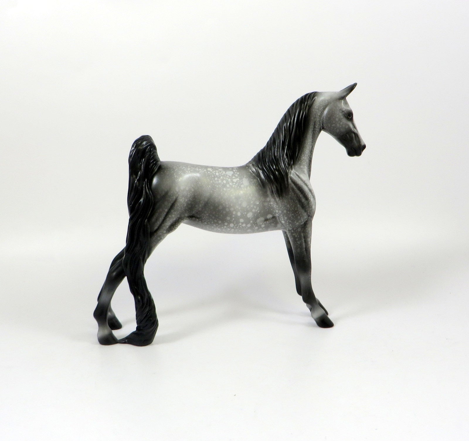 DAVA-OOAK DAPPLE GREY SADDLEBRED PEBBLE MODEL HORSE 8/6/19