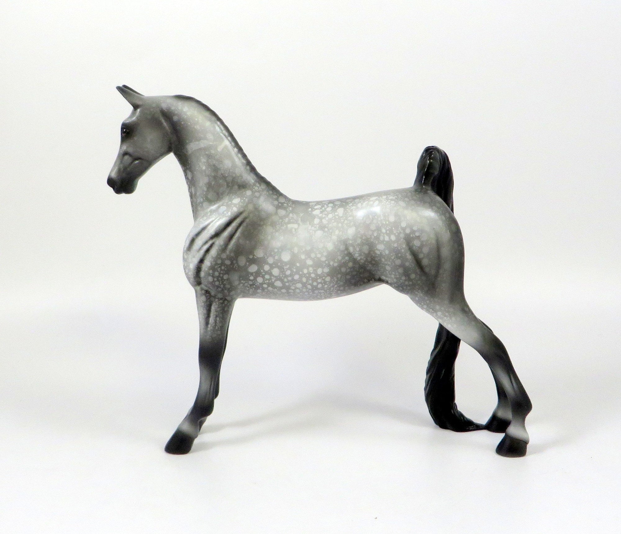 DAVA-OOAK DAPPLE GREY SADDLEBRED PEBBLE MODEL HORSE 8/6/19
