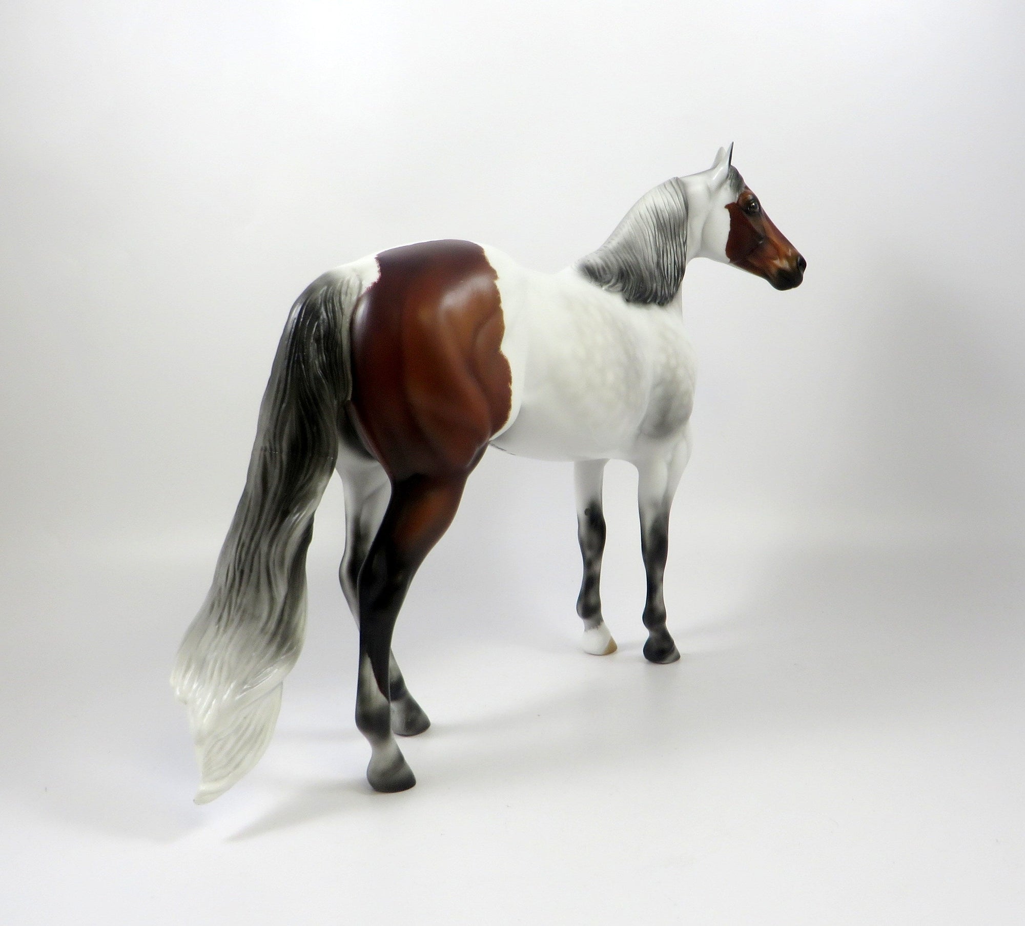 HONEST BROKER-OOAK DAPPLE GREY ISH WITH BLOODY &quot;HIP&quot; MODEL HORSE 8/6/19