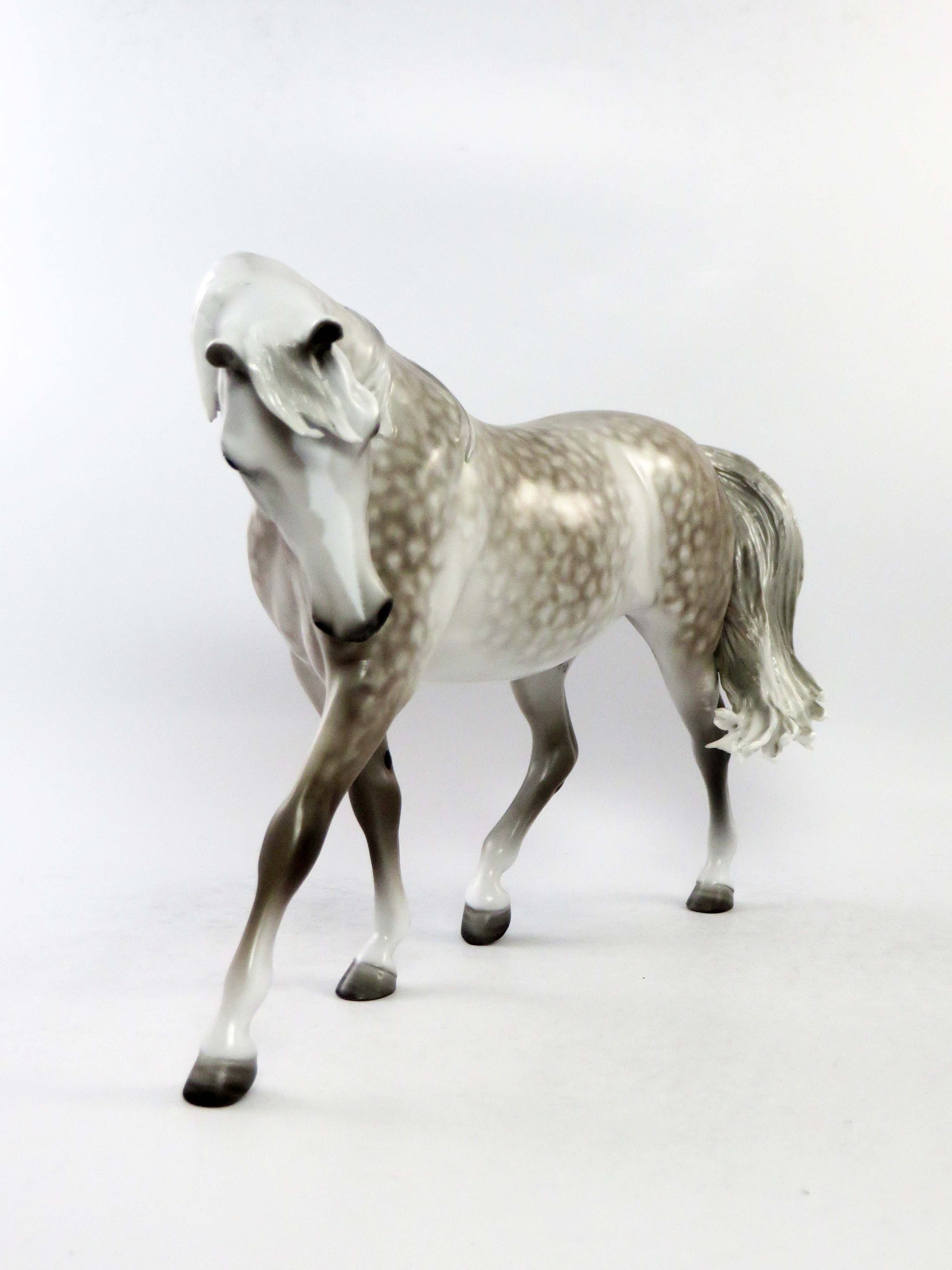 FOSTORIA-OOAK STAR LT. DAPPLE GREY CUSTOM MANE AND TAIL PONY MODEL HORSE BY SHERYL LEISURE EQ 2018