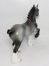 ROYAL-OOAK GREY W/PURPLE &amp; GOLD RIBBIONS TROTTING DRAFTER MODEL HORSE BY DAWN QUICK
