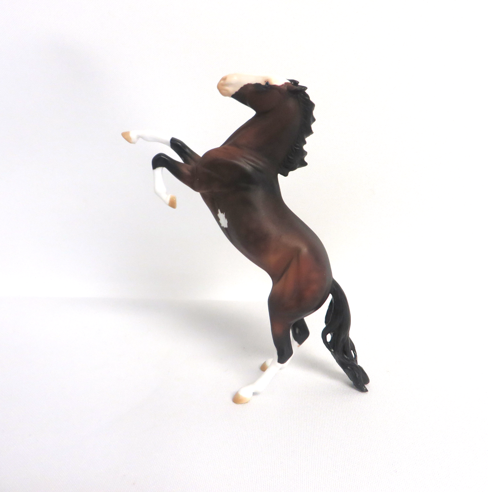 OWHYHEE-OOAK DAPPLE BAY OVERO REARING PEBBLE MODEL HORSE BY AUDREY DIXON 3/27/19