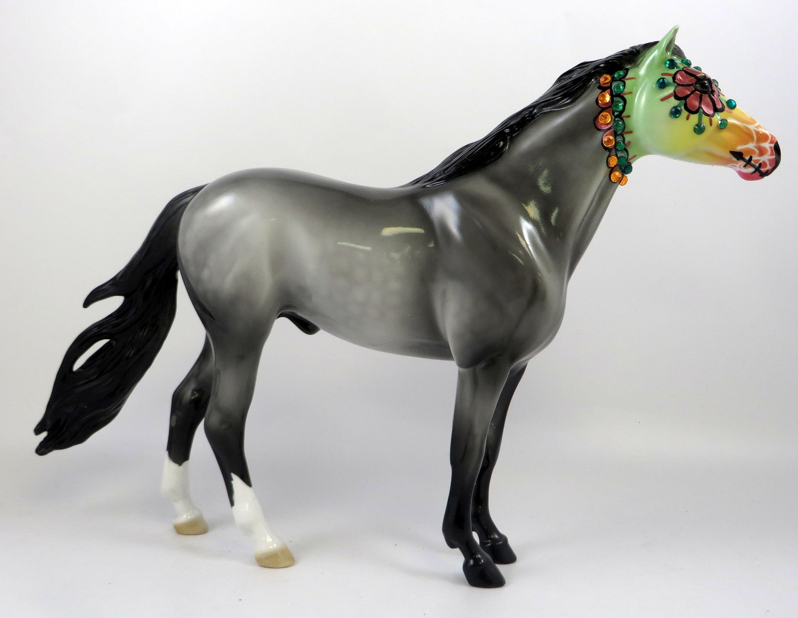 CEMPASUCHIT-OOAK DECORATOR SUGAR SKULL SPANISH MUSTANG 8/23/19