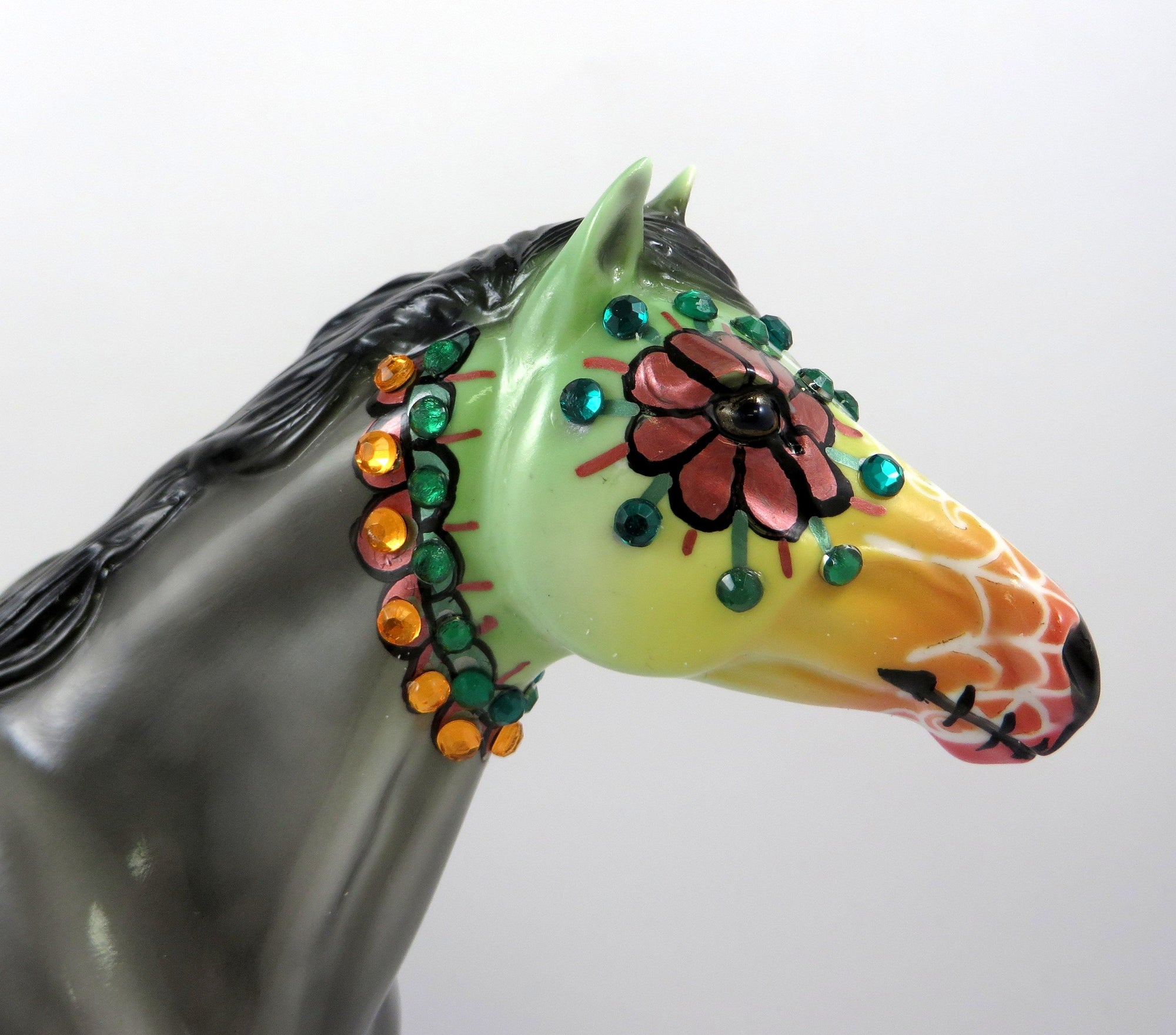 CEMPASUCHIT-OOAK DECORATOR SUGAR SKULL SPANISH MUSTANG 8/23/19