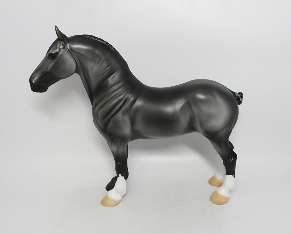DEAR COWBOY - OOAK DARK GREY STANDING DRAFT MODEL HORSE