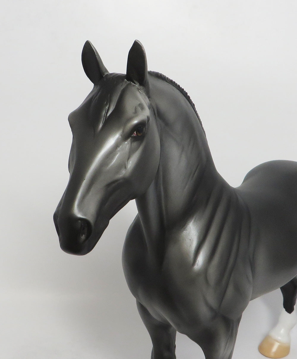 DEAR COWBOY - OOAK DARK GREY STANDING DRAFT MODEL HORSE
