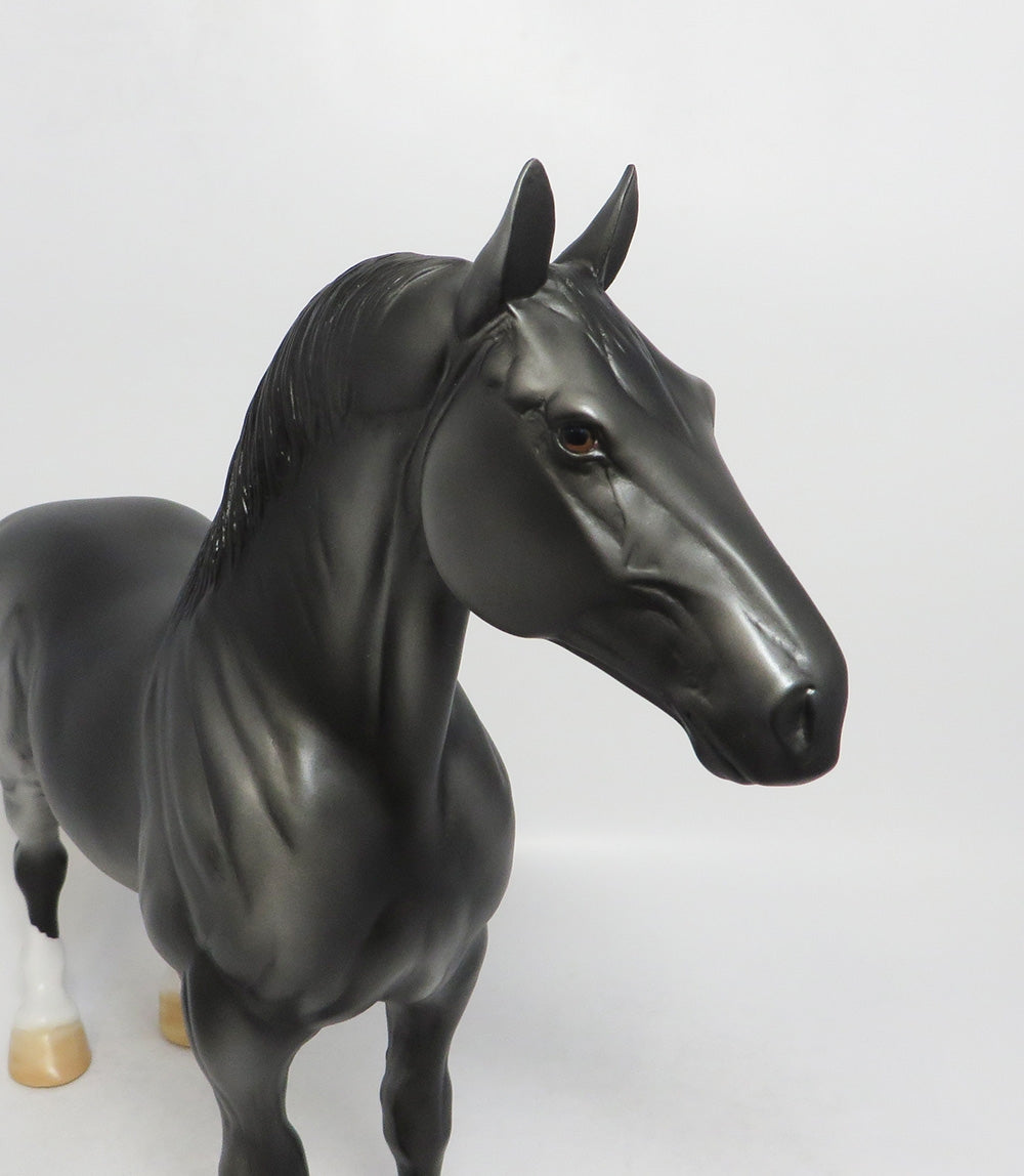 DEAR COWBOY - OOAK DARK GREY STANDING DRAFT MODEL HORSE